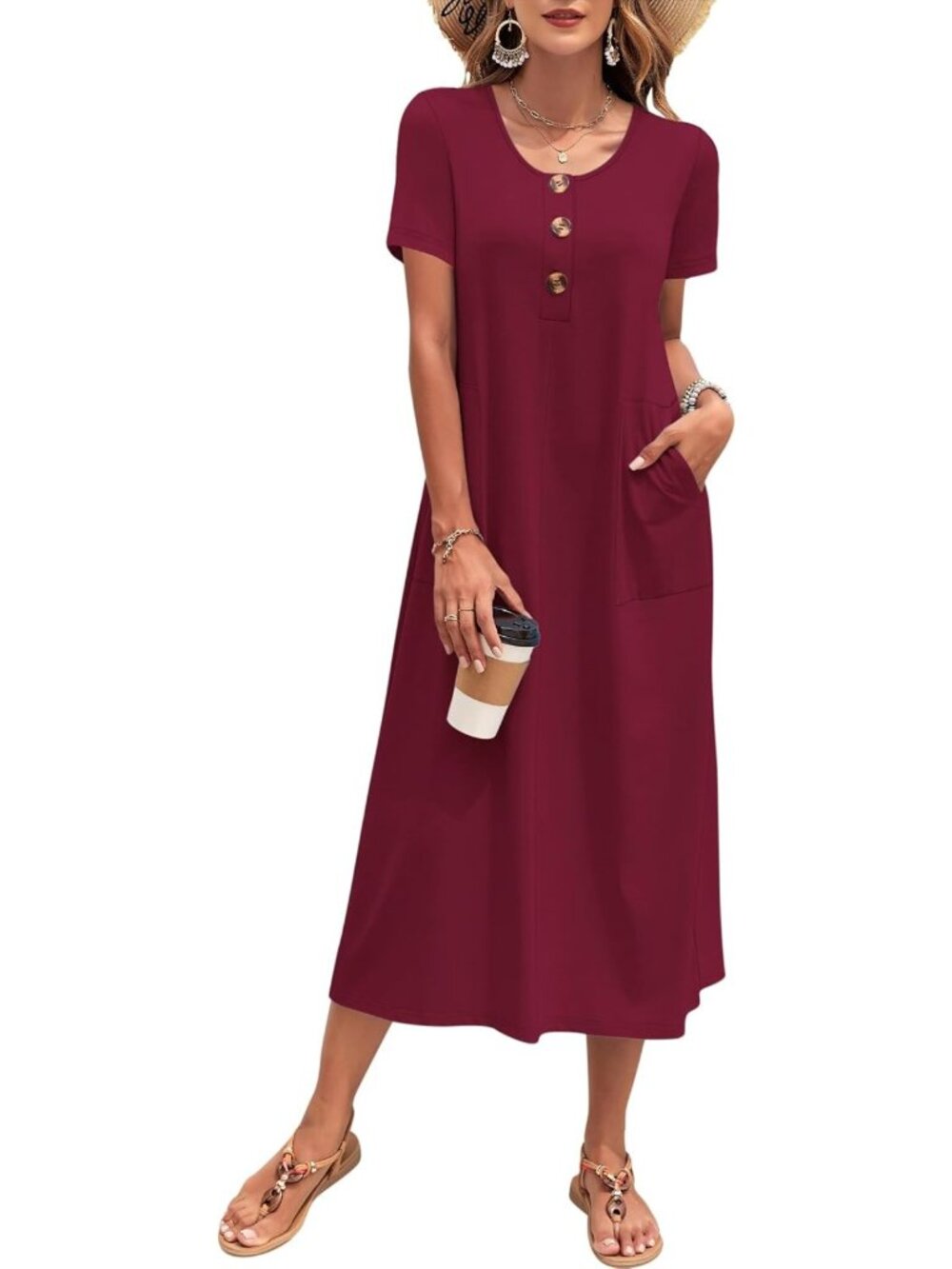 Summer Midi Dress for Women | Casual Loose Fit Short Sleeve Sundress